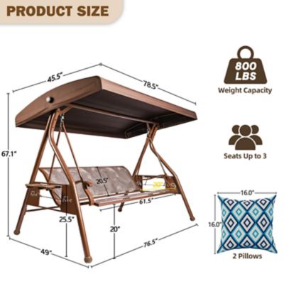 Image showing 6 th Upland 3-Person Patio Swing Adjustable Canopy Cup Holders Textilene Fabric Stand 800 lb.