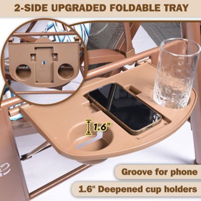 Image showing 7 th Upland 3-Person Patio Swing Adjustable Canopy Cup Holders Textilene Fabric Stand 800 lb.