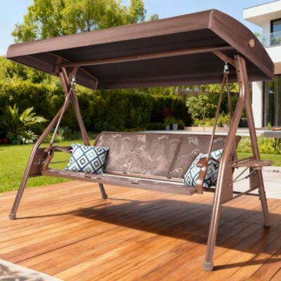 Image showing 8 th Upland 3-Person Patio Swing Adjustable Canopy Cup Holders Textilene Fabric Stand 800 lb.