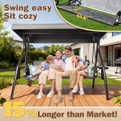 Image showing  3-Person Patio Swing Adjustable Canopy Cup Holders Textilene Fabric Stand 800 lb.