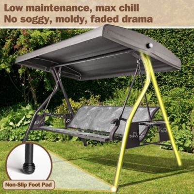 Image showing  3-Person Patio Swing Adjustable Canopy Cup Holders Textilene Fabric Stand 800 lb.