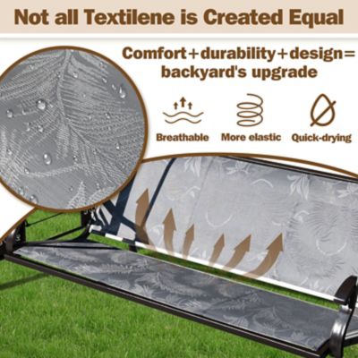 Image showing  3-Person Patio Swing Adjustable Canopy Cup Holders Textilene Fabric Stand 800 lb.