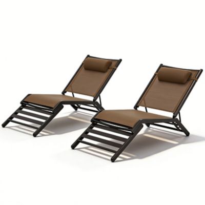 Upland Chaise Lounge Outdoor Set of 2 Adjustable Back Textilene Pool Chairs Deck Lawn Poolside Backyard
