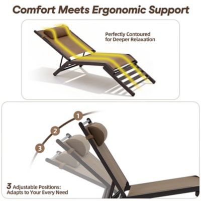 Image showing  Chaise Lounge Outdoor Set of 2 Adjustable Back Textilene Pool Chairs Deck Lawn Poolside Backyard