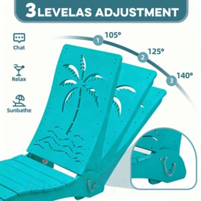 Image showing  Pool Lounge Chairs Set of 2 HDPE Sun Shelf 9 in. 3-Position Adjustable Backrest Headrest Ergonomic Fade-Resistant, Blue