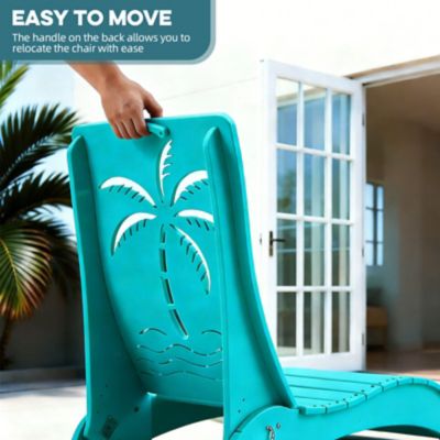 Image showing  Pool Lounge Chairs Set of 2 HDPE Sun Shelf 9 in. 3-Position Adjustable Backrest Headrest Ergonomic Fade-Resistant, Blue