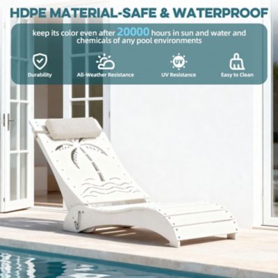 Image showing  Pool Lounge Chairs Set of 2 HDPE Sun Shelf 9 in. 3-Position Adjustable Backrest Headrest Ergonomic Fade-Resistant, White