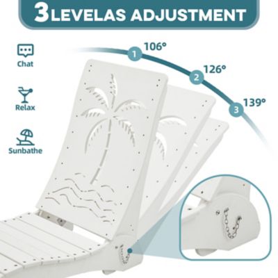 Image showing  Pool Lounge Chairs Set of 2 HDPE Sun Shelf 9 in. 3-Position Adjustable Backrest Headrest Ergonomic Fade-Resistant, White