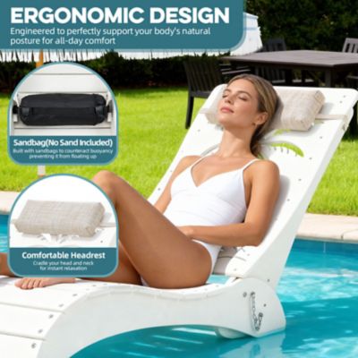 Image showing  Pool Lounge Chairs Set of 2 HDPE Sun Shelf 9 in. 3-Position Adjustable Backrest Headrest Ergonomic Fade-Resistant, White