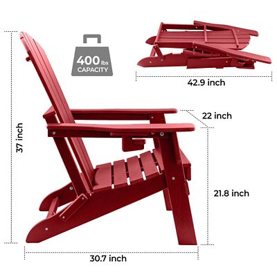 Image showing  HDPE Folding Adirondack Chair, All-Weather, Multi-Cup Holder, Low Maintenance, 400 lbs Capacity,2PCS