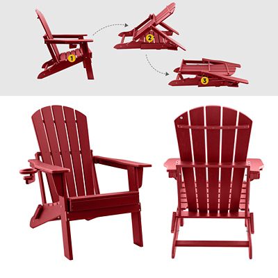 Image showing  HDPE Folding Adirondack Chair, All-Weather, Multi-Cup Holder, Low Maintenance, 400 lbs Capacity,2PCS