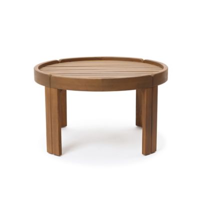 LuxenHome Acacia Outdoor Coffee Table, Round Patio Table with Tray Top & Oil Finish, 15.7 in. Height