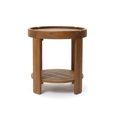 LuxenHome Acacia Outdoor Side Table, Round Patio Table with Tray Top & Open Shelf, 20.4 in. Height