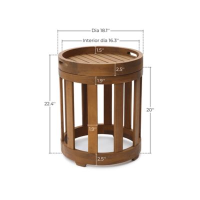Image showing  Acacia Outdoor Drum Side Table, Round Patio Table with Removable Tray Top & Oil Finish