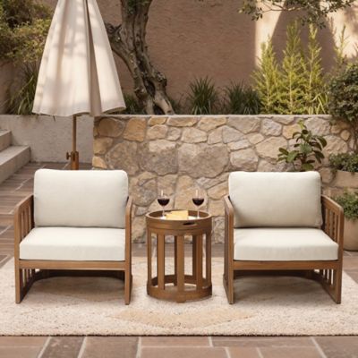 Image showing  Acacia Outdoor Drum Side Table, Round Patio Table with Removable Tray Top & Oil Finish