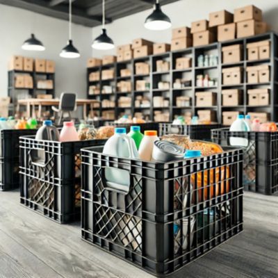 Image showing  Heavy-Duty Black Milk Crates for Storage, Organization, & More - Versatile & Durable Stackable