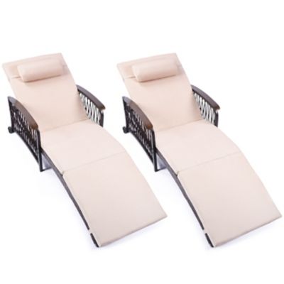 Upland HDPE Pool Lounge Chairs 2 pk., Armrests, Ergonomic with Adj Headrest & Handle, Fade-Resist Palm Design
