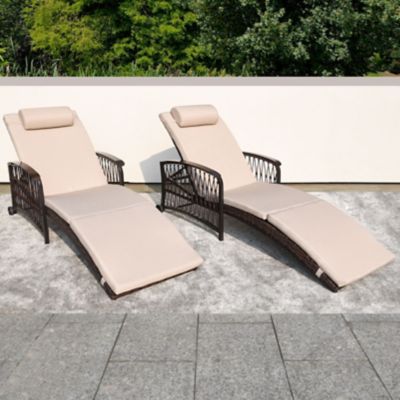 Image showing 7 th Upland HDPE Pool Lounge Chairs 2 pk., Armrests, Ergonomic with Adj Headrest & Handle, Fade-Resist Palm Design
