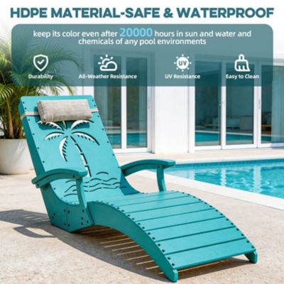 Image showing  HDPE Pool Lounge Chairs Set 2 Sun Shelf Ergonomic Adjustable Headrest Carry Handle Fade-Resistant Palm