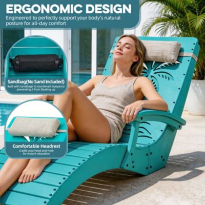 Image showing  HDPE Pool Lounge Chairs Set 2 Sun Shelf Ergonomic Adjustable Headrest Carry Handle Fade-Resistant Palm