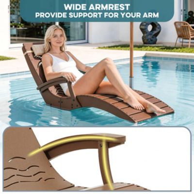 Image showing  HDPE Pool Lounge Chairs Set 2 Sun Shelf Ergonomic Adjustable Headrest Carry Handle Fade-Resistant Palm