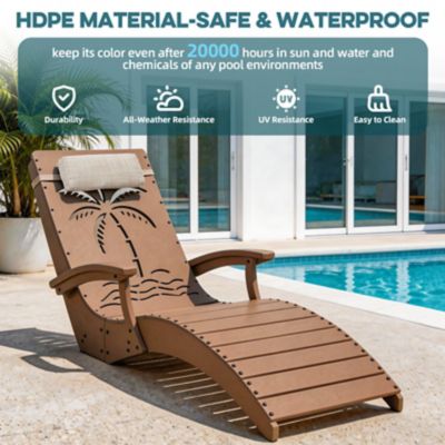 Image showing  HDPE Pool Lounge Chairs Set 2 Sun Shelf Ergonomic Adjustable Headrest Carry Handle Fade-Resistant Palm