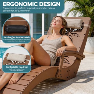 Image showing  HDPE Pool Lounge Chairs Set 2 Sun Shelf Ergonomic Adjustable Headrest Carry Handle Fade-Resistant Palm