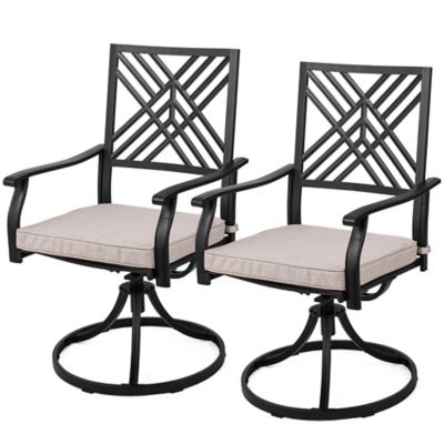 Sour Citrus Swivel Textilene Fabric Patio Dining Chairs Set of 2 with Cushions, Brown