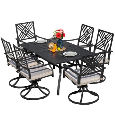Sour Citrus 7 pc. Patio Dining Set with Cushions Textilene Chairs and Table Set for Garden, Backyard, Poolside