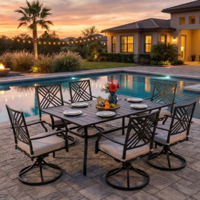 Image showing  7 pc. Patio Dining Set with Cushions Textilene Chairs and Table Set for Garden, Backyard, Poolside