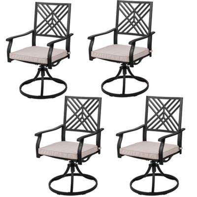 Sour Citrus Swivel Textilene Fabric Patio Dining Chairs Set of 4 with Cushions, Brown