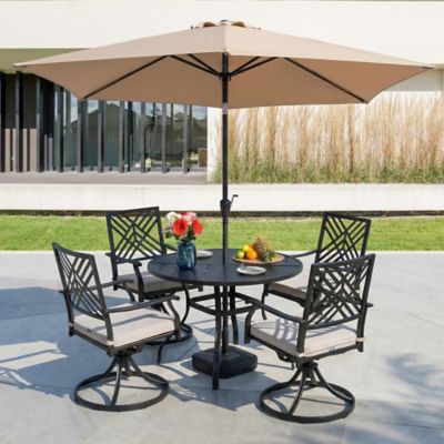 Sour Citrus 7 pc. Patio Dining Set with Cushions Textilene Chairs and Round Table Set for Garden, Backyard