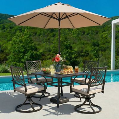 Sour Citrus 7 pc. Patio Dining Set with Cushions and Umbrella Textilene Chairs and Table Set for Garden, Backyard