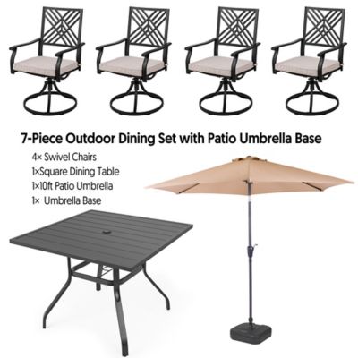 Image showing  7 pc. Patio Dining Set with Cushions and Umbrella Textilene Chairs and Table Set for Garden, Backyard