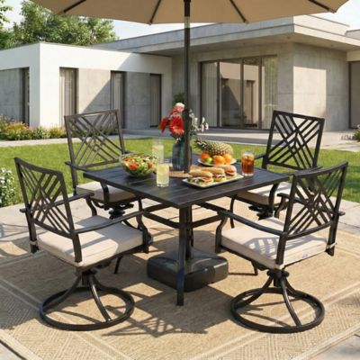 Image showing  7 pc. Patio Dining Set with Cushions and Umbrella Textilene Chairs and Table Set for Garden, Backyard