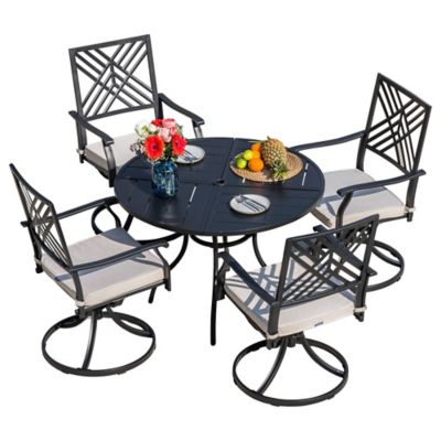 Sour Citrus 5 pc. Patio Dining Set with Cushions Textilene Chairs and Table Set for Garden, Backyard, Poolside