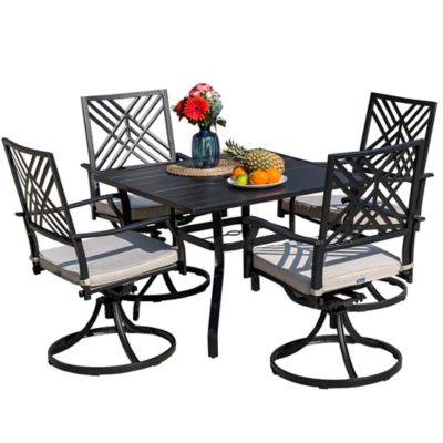 Sour Citrus 5 pc. Patio Dining Set with Cushions Textilene Chairs and Square Table Set for Garden, Backyard, Poolside