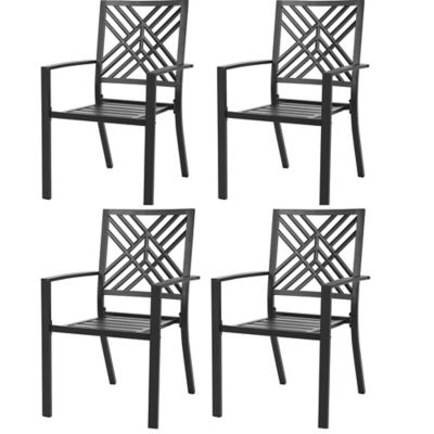 Sour Citrus Stackable Patio Chairs Iron Patio Dining Chairs Set of 4