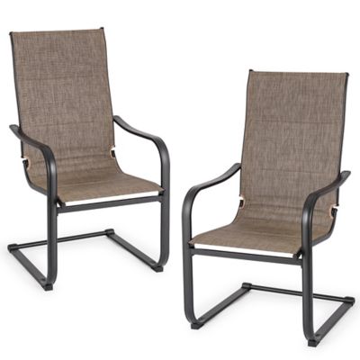 Sour Citrus Textilene Patio Chairs with C-spring Design Patio Dining Chairs Set of 2