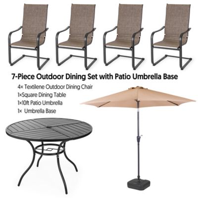Image showing  7 pc. Patio Dining Set with Umbrella, Textilene Patio Sling Chairs and Table Set for Garden
