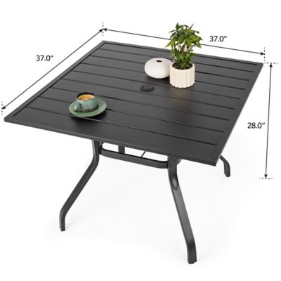 Image showing  7 pc. Patio Dining Set with Umbrella, Textilene Patio Sling Chairs and Square Table Set for Garden