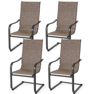 Sour Citrus Textilene Patio Chairs with C-spring Design Patio Dining Chairs Set of 4