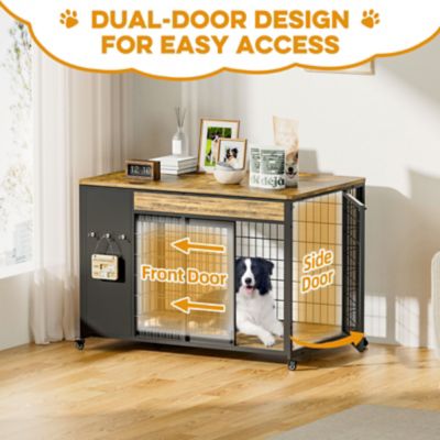 Image showing  38 in. Dog Crate Furniture with DIY Frame,Sliding Door Wooden Kennel End Table for Medium/Large Dogs,Rustic Brown