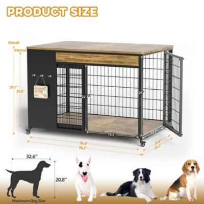 Image showing  38 in. Dog Crate Furniture with DIY Frame,Sliding Door Wooden Kennel End Table for Medium/Large Dogs,Rustic Brown