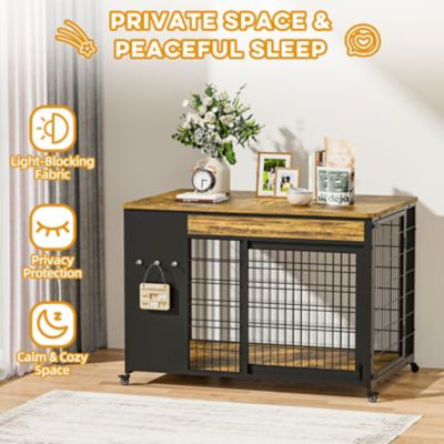Image showing  38 in. Dog Crate Furniture with DIY Frame,Sliding Door Wooden Kennel End Table for Medium/Large Dogs,Rustic Brown