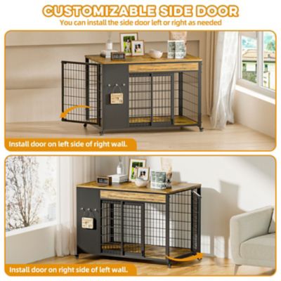Image showing 7 th Upland 38 in. Dog Crate Furniture with DIY Frame,Sliding Door Wooden Kennel End Table for Medium/Large Dogs,Rustic Brown