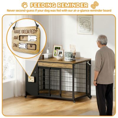Image showing 8 th Upland 38 in. Dog Crate Furniture with DIY Frame,Sliding Door Wooden Kennel End Table for Medium/Large Dogs,Rustic Brown