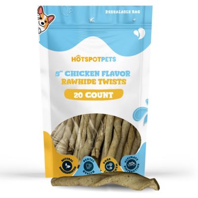 Hotspot Pets 5 in. Chicken Flavor Rawhide Twists Dog Chew Treats, 20 ct.