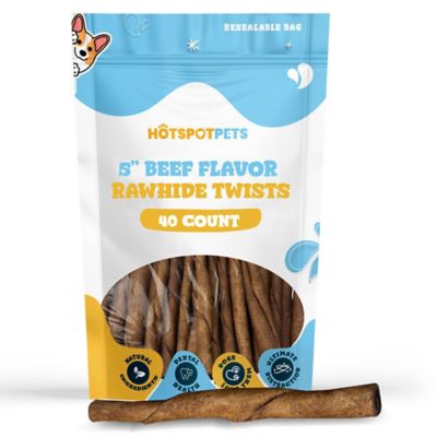 Hotspot Pets 5 in. Beef Flavor Rawhide Twists Dog Chew Treats, 40 ct.