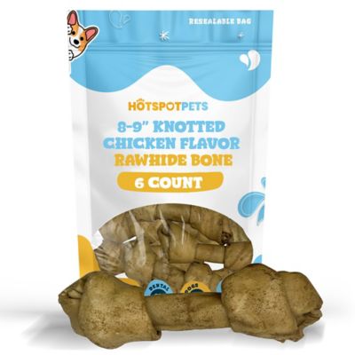 Hotspot Pets Knotted 8 to 9 in. Chicken Flavor Rawhide Bone Dog Treats, 6 ct.
